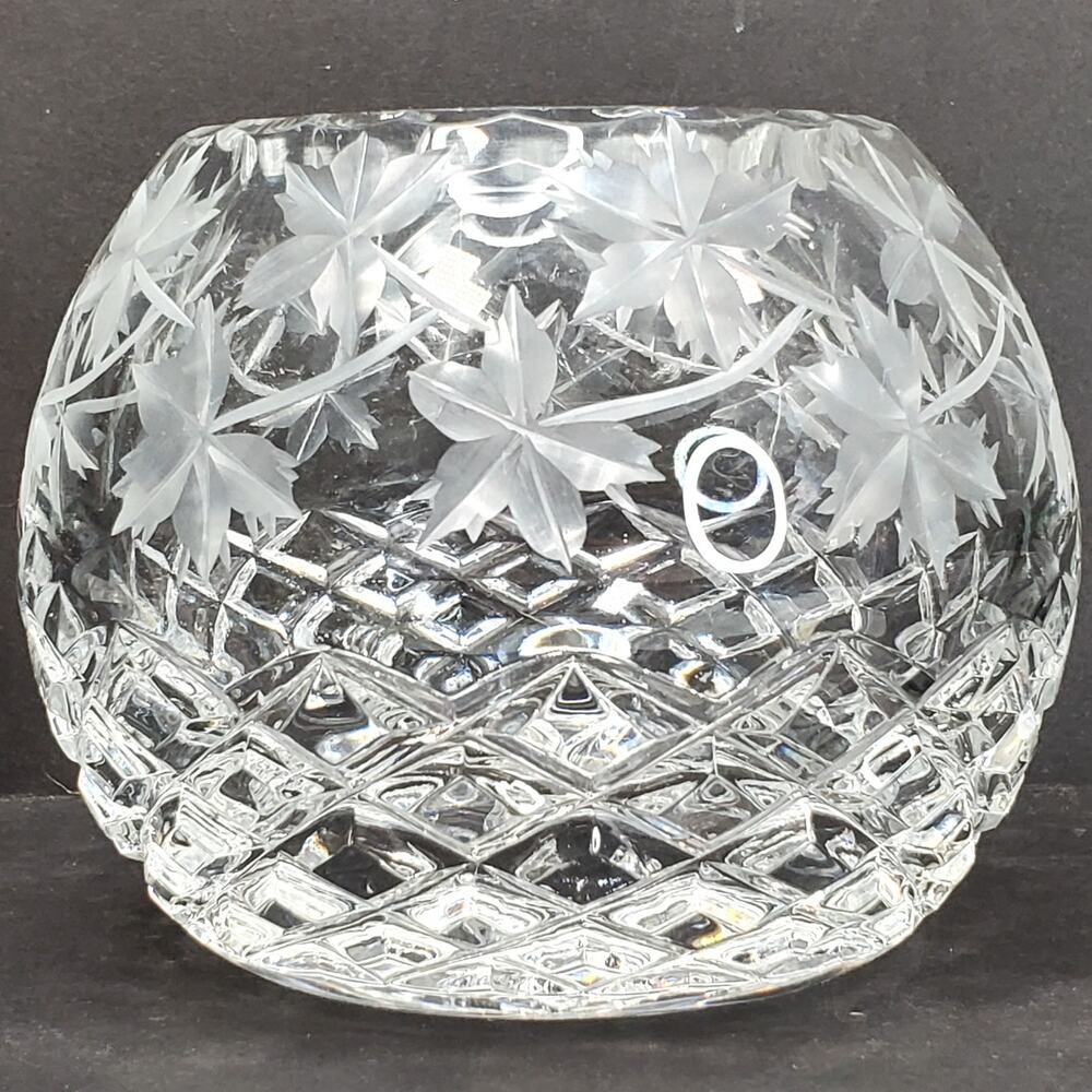 Vtg Maple Leaf Etched Rose Bowl 3.75" Round Decorative Collectible Rare
